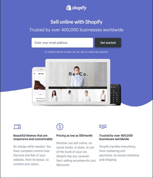 Shopify ejemplo de landing page